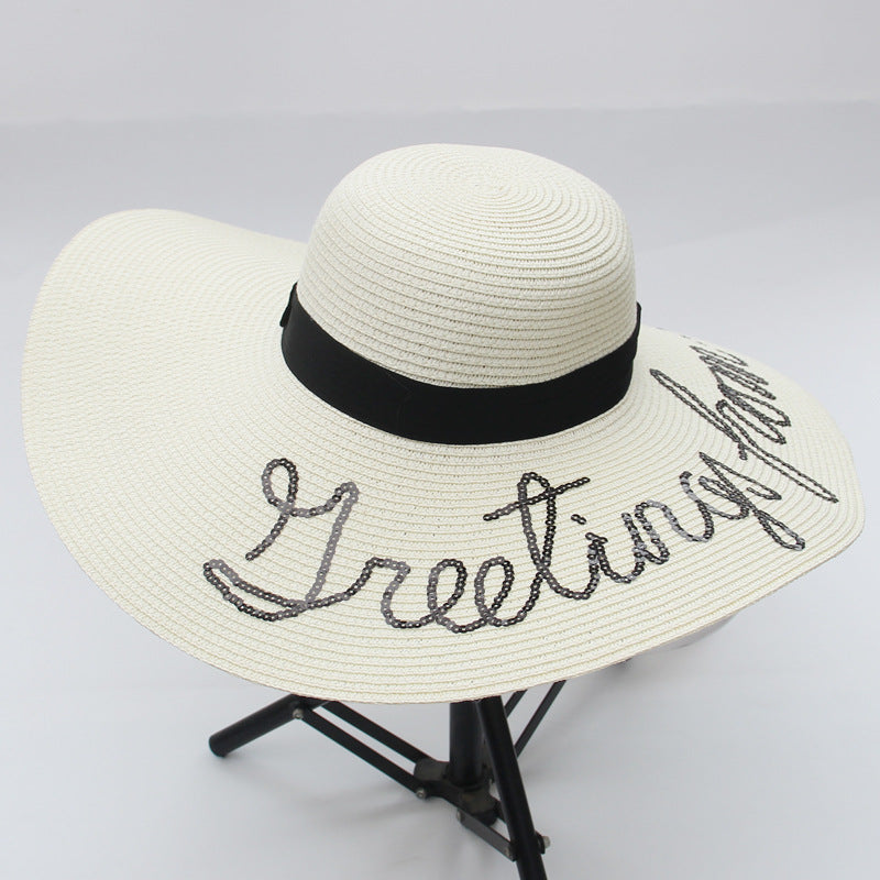 Sequins Letter Straw Hat