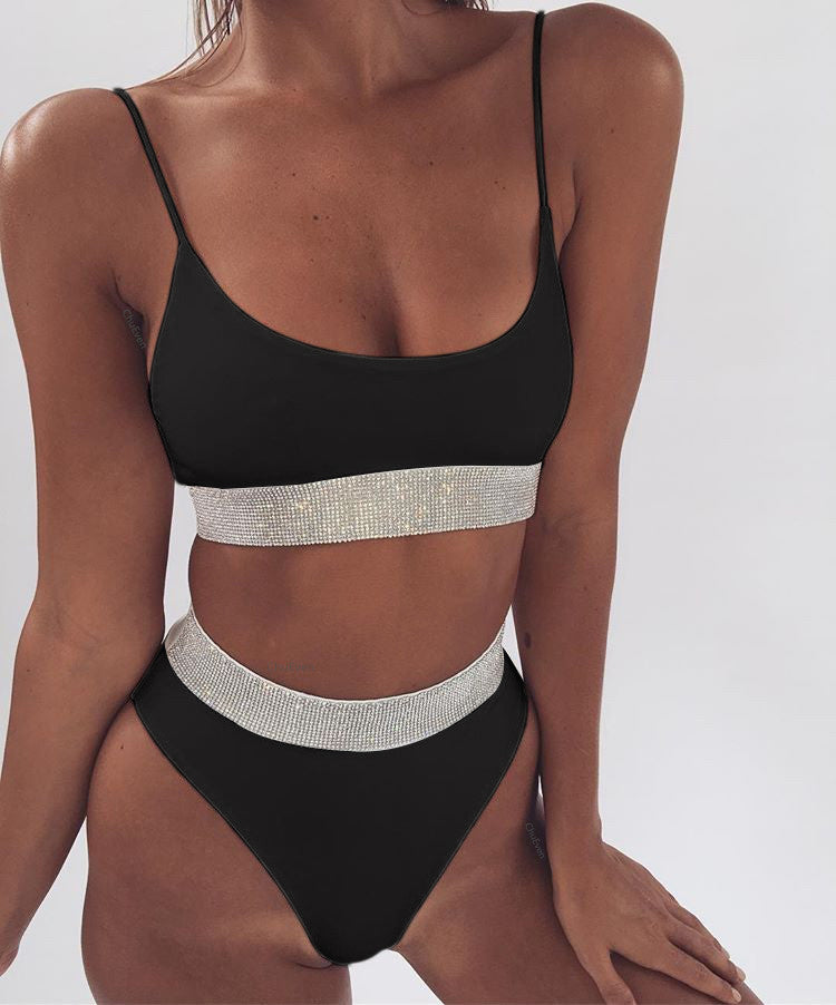 Sequins Splicing Bikini Set