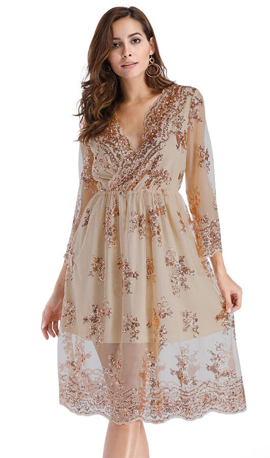 Sequins V Neck Dress
