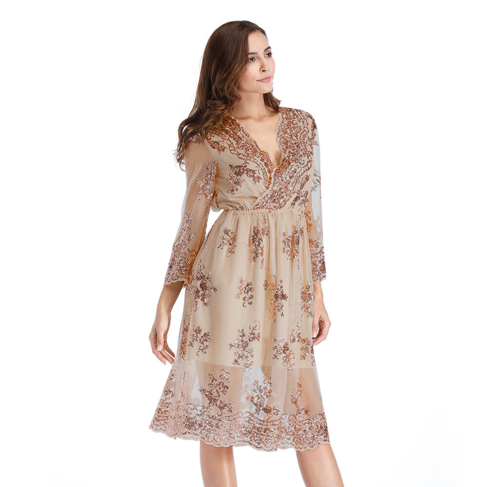 Sequins V Neck Dress