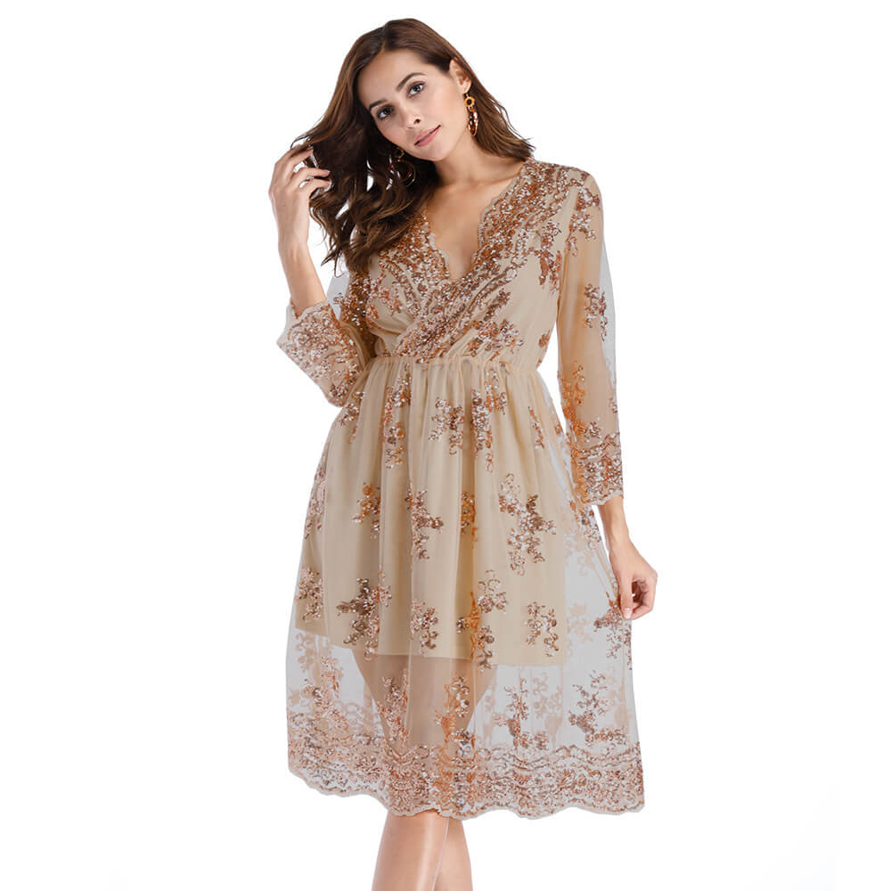 Sequins V Neck Dress