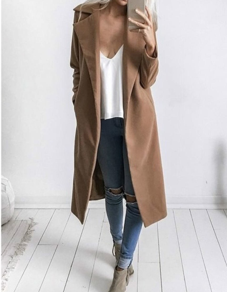 Solid Color Lapel Coat