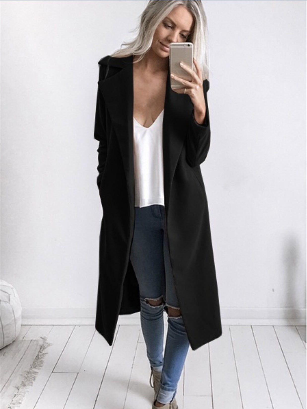 Solid Color Lapel Coat