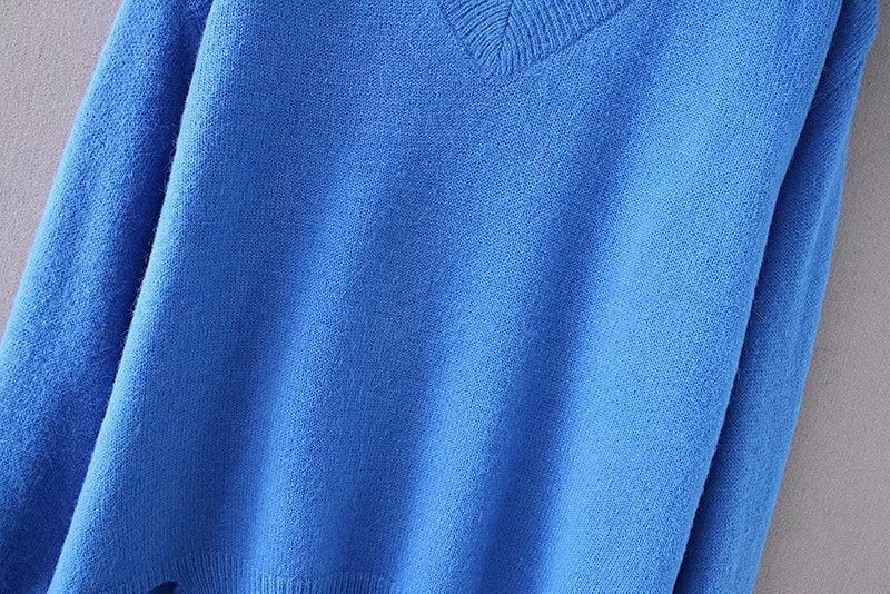 Solid Color V Neck High Low Sweater