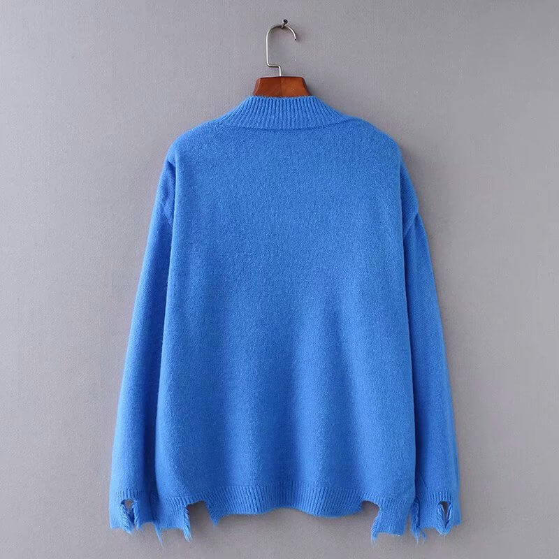 Solid Color V Neck High Low Sweater