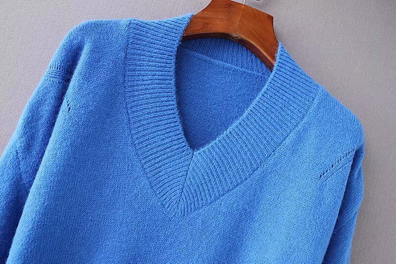 Solid Color V Neck High Low Sweater