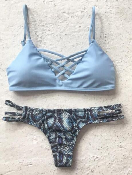 Spaghetti Strap Lace up Bikini Set