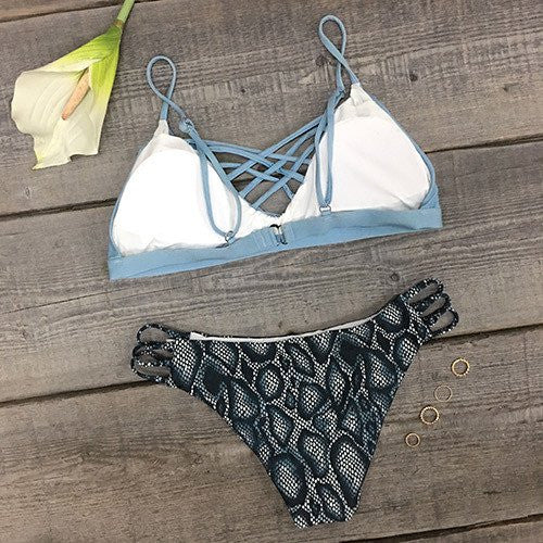 Spaghetti Strap Lace up Bikini Set