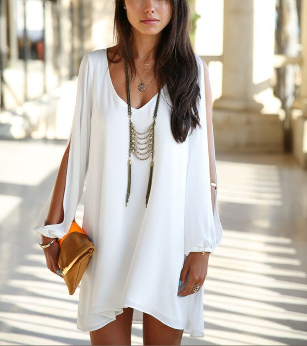 Stylish V-Neck Hollow Out Chiffon Dress