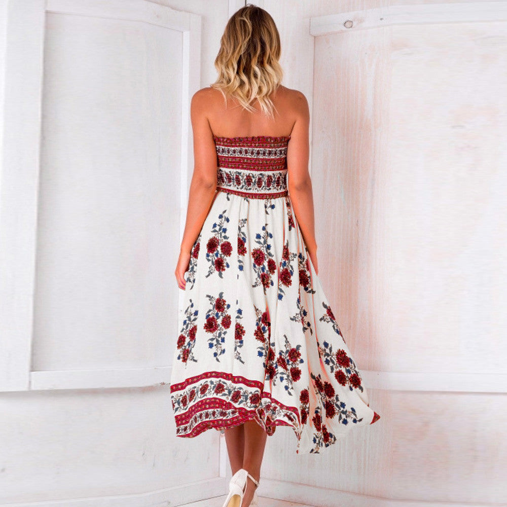 Floral Strapless Slit Maxi Dress