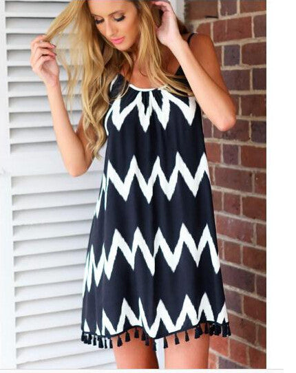 Tassel Halter Zigzag Sleeveless A-line Dress