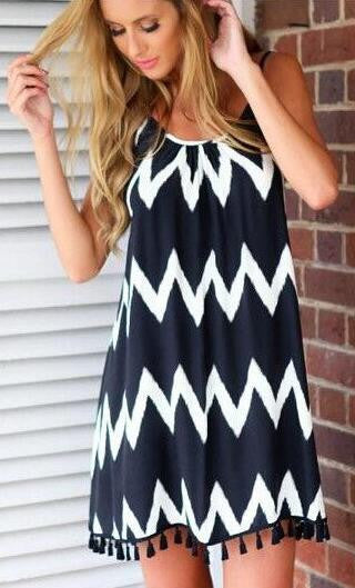 Tassel Halter Zigzag Sleeveless A-line Dress