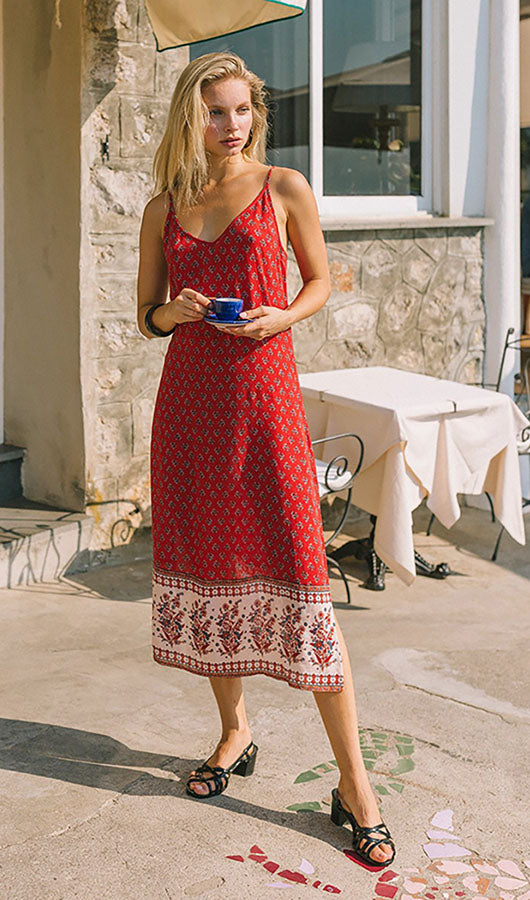 V Neck Boho Maxi Dress