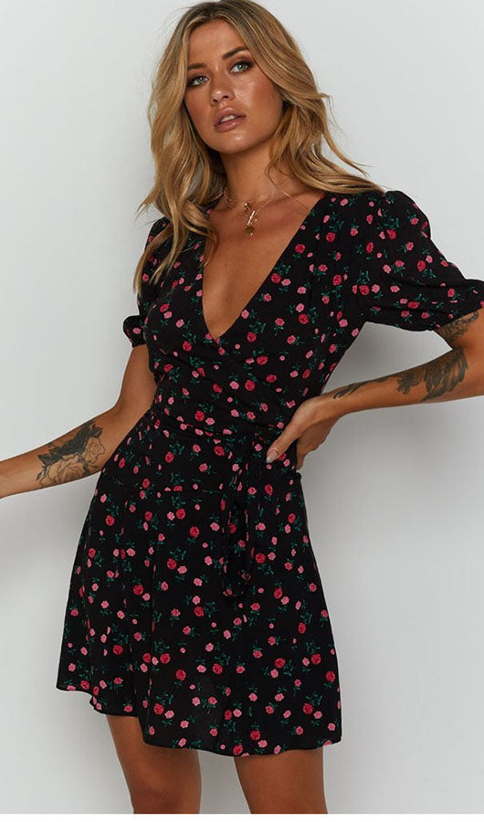 V Neck Floral Dress