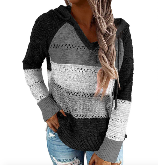 V Neck Hooded Sweater