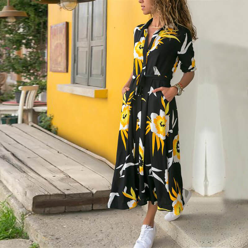 V Neck Pockets Dress