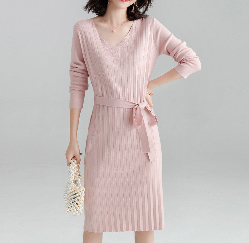 V Neck Sweater Dress