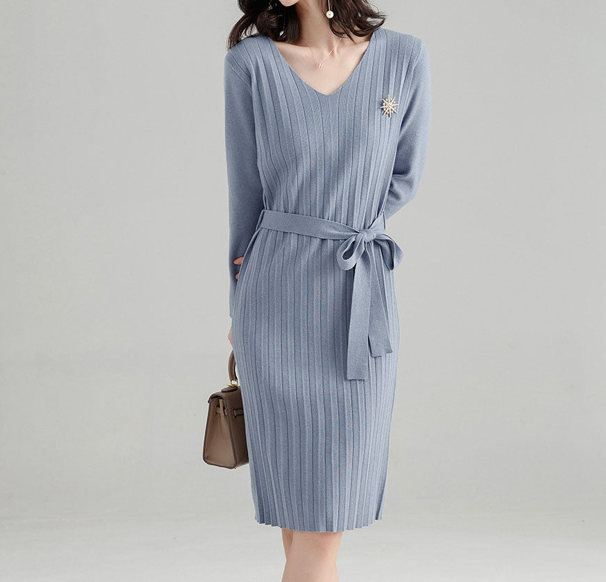 V Neck Sweater Dress