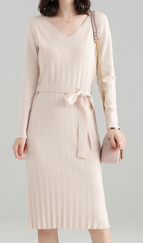 V Neck Sweater Dress