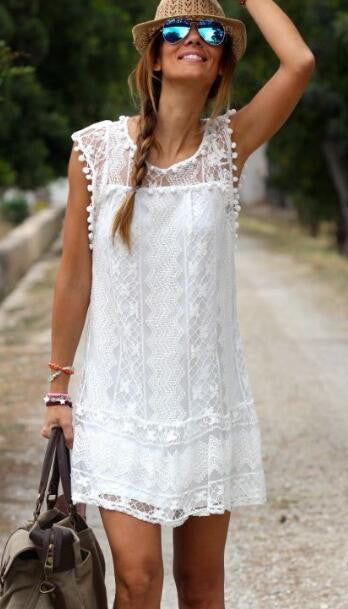 Romoti Lace Sleeveless  White Casual Dress