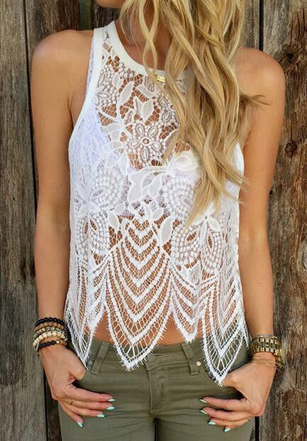 White Crochet Lace Sleeveless Cami Top