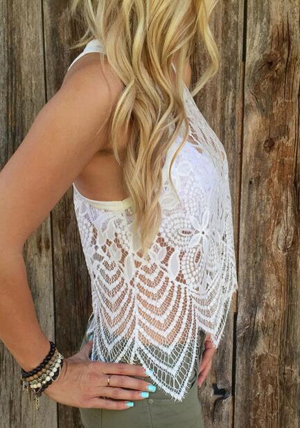 White Crochet Lace Sleeveless Cami Top