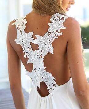Lace Floral Criss Cross Back Mini Dress – romoti
