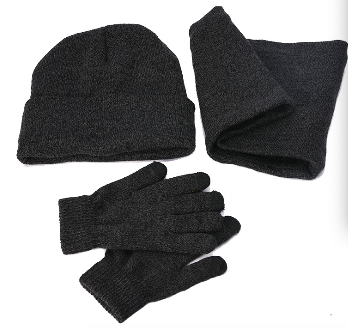 Woollen Knit Hats +Gloves +Scarf Three Pieces